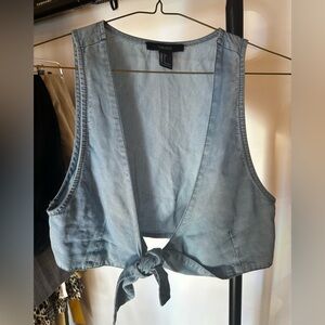 Tie front denim look top